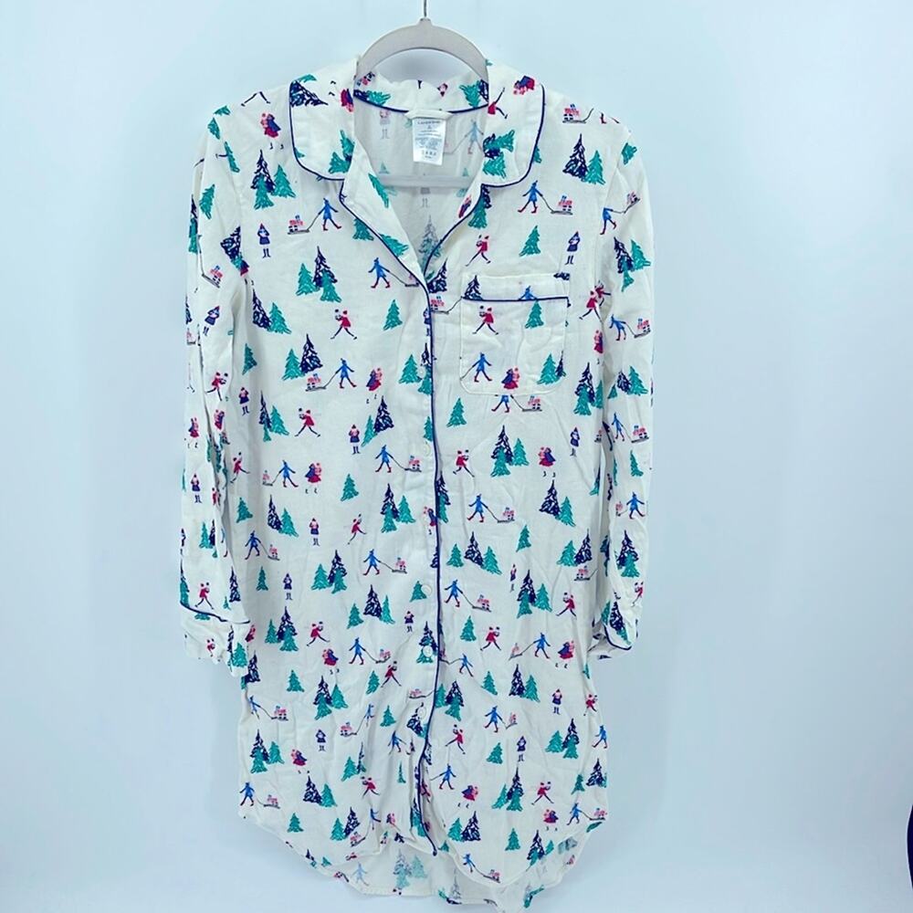 Lands’ End cotton flannel novelty print long sleeve pajama night shirt sz S